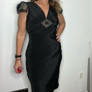 Vintage Y2k Free People Slip Dress Lace Puff Sleeves Whimsigoth Sz large black